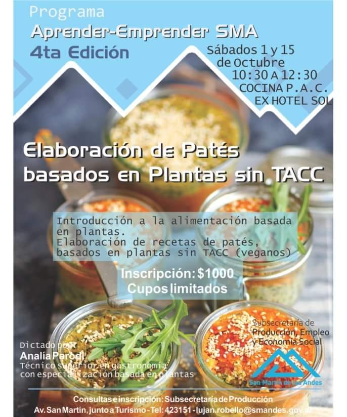 Nueva inscripción al programa aprender – emprender sma: «taller de elaboración de patés veganos»