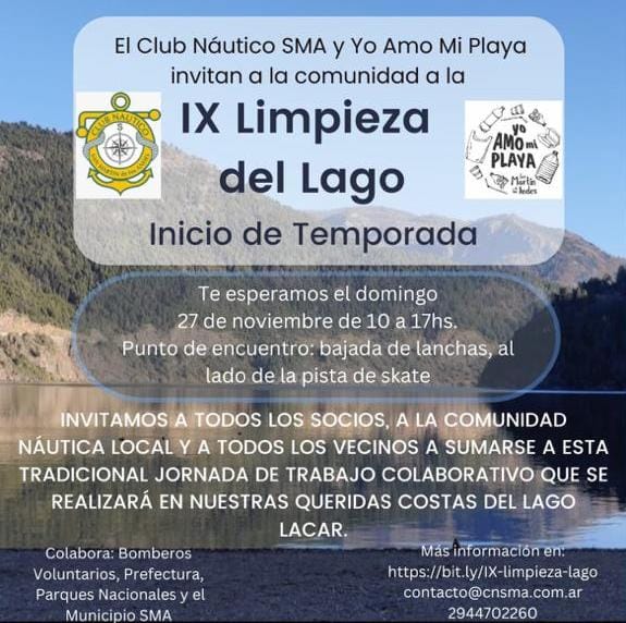 El Club Náutico y Yo Amo Mi Playa invitan a una nueva jornada de “Limpieza del Lago Lacar de inicio de temporada”