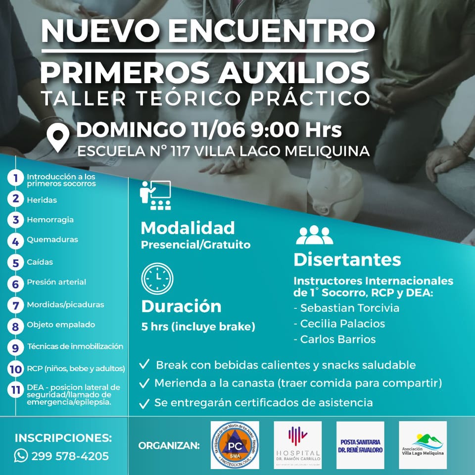 Realizarán un Taller teórico práctico de “Primeros Auxilios” en Villa Lago Meliquina thumbnail