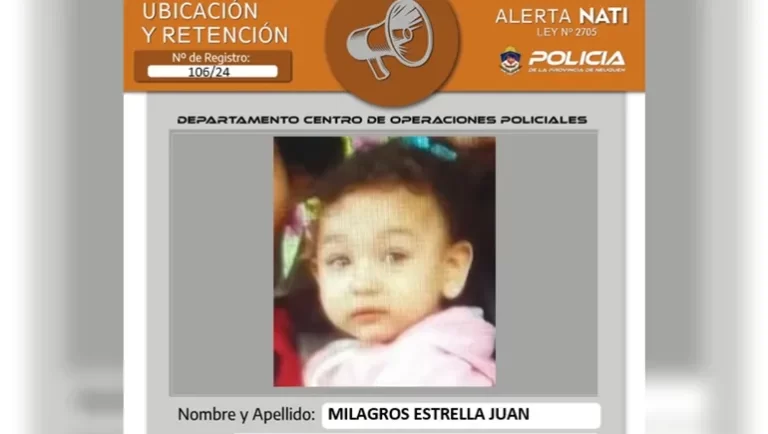 #AlertaNati: buscan intensamente a una bebé en Neuquén