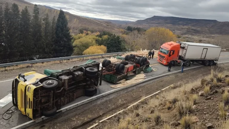 Terrible vuelco: un camión perdió toda su carga de madera